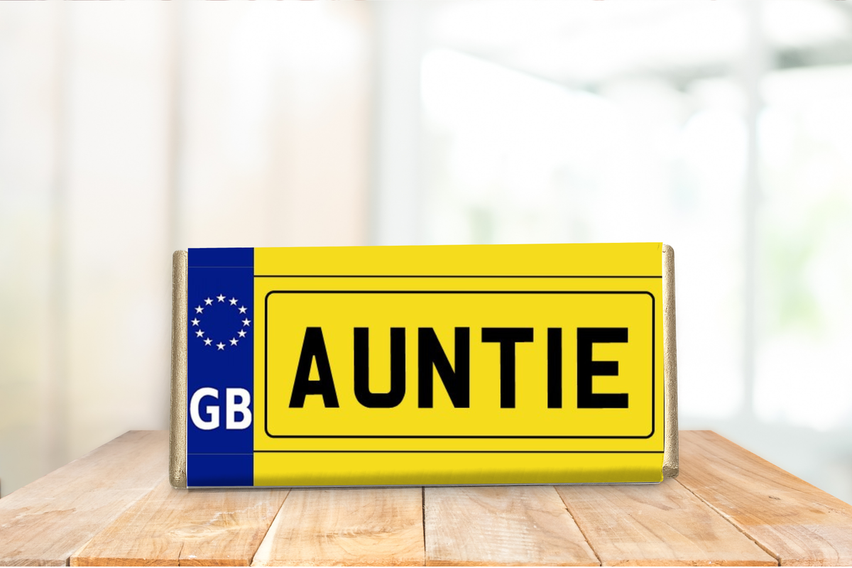 Personalised Number Plate Chocolate Bar – Female Relatives or Custom Text Gift
