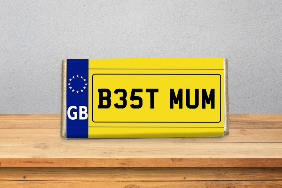 Personalised Number Plate Chocolate Bar – Female Relatives or Custom Text Gift