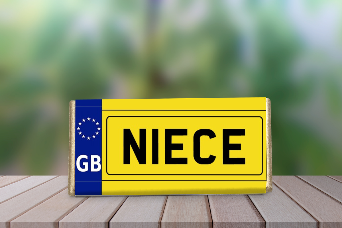 Personalised Number Plate Chocolate Bar – Female Relatives or Custom Text Gift